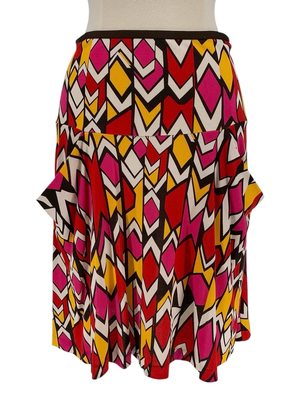 Y2K Diane Von Furstenberg Geometric Print 100% Silk Slouchy Pocket Midi Skirt